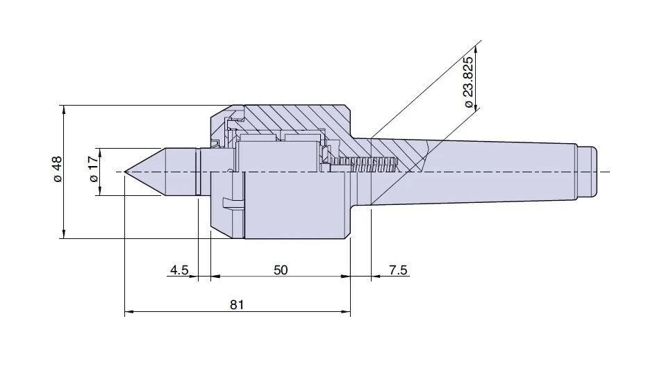 38013 Nuova PTM Contropunta a compensazione con carico assiale variabile tipo Cono Morse 3, Giri/1’ 3000, carico max suggerito d