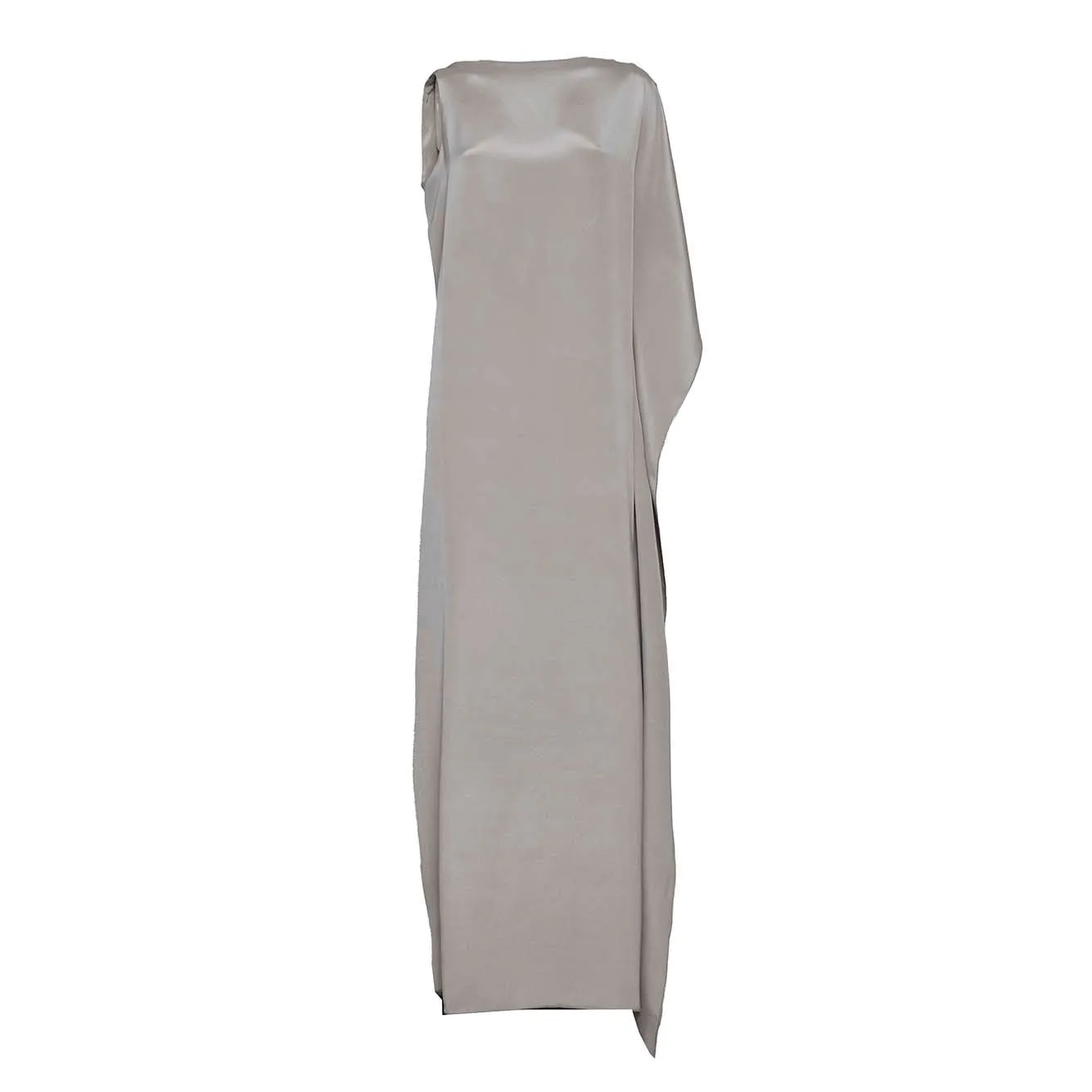 Abito Bora lungo in seta grigio perla con rouches Max Mara