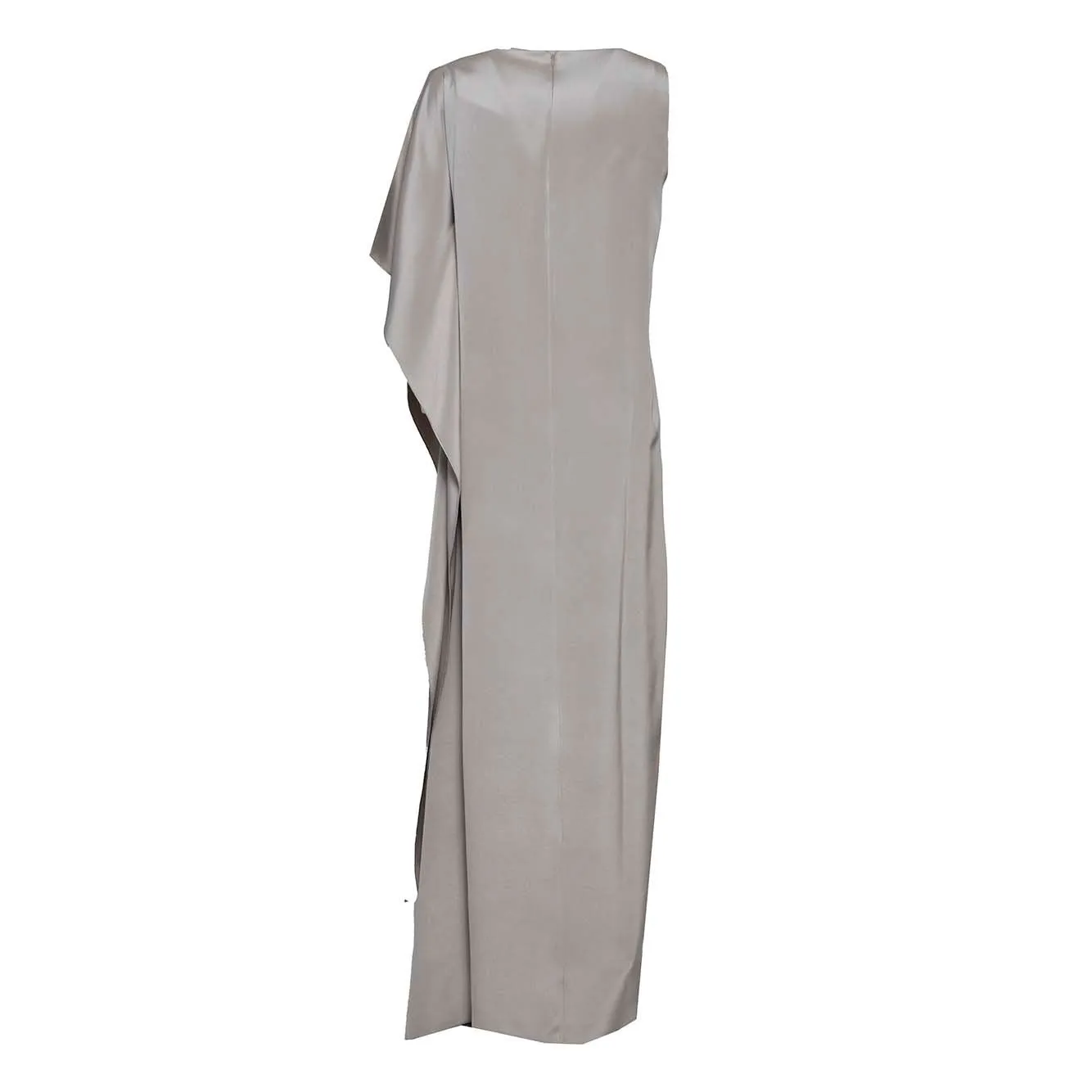 Abito Bora lungo in seta grigio perla con rouches Max Mara