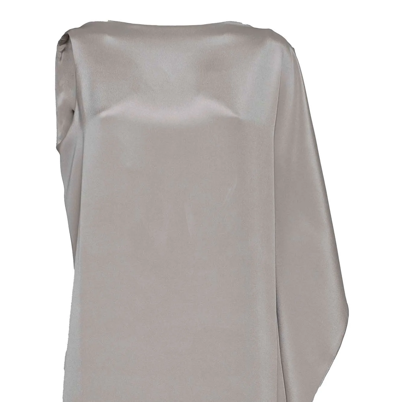 Abito Bora lungo in seta grigio perla con rouches Max Mara