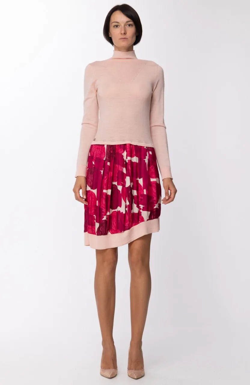 Abito con maglia a lupetto e gonna a fantasia Fucsia