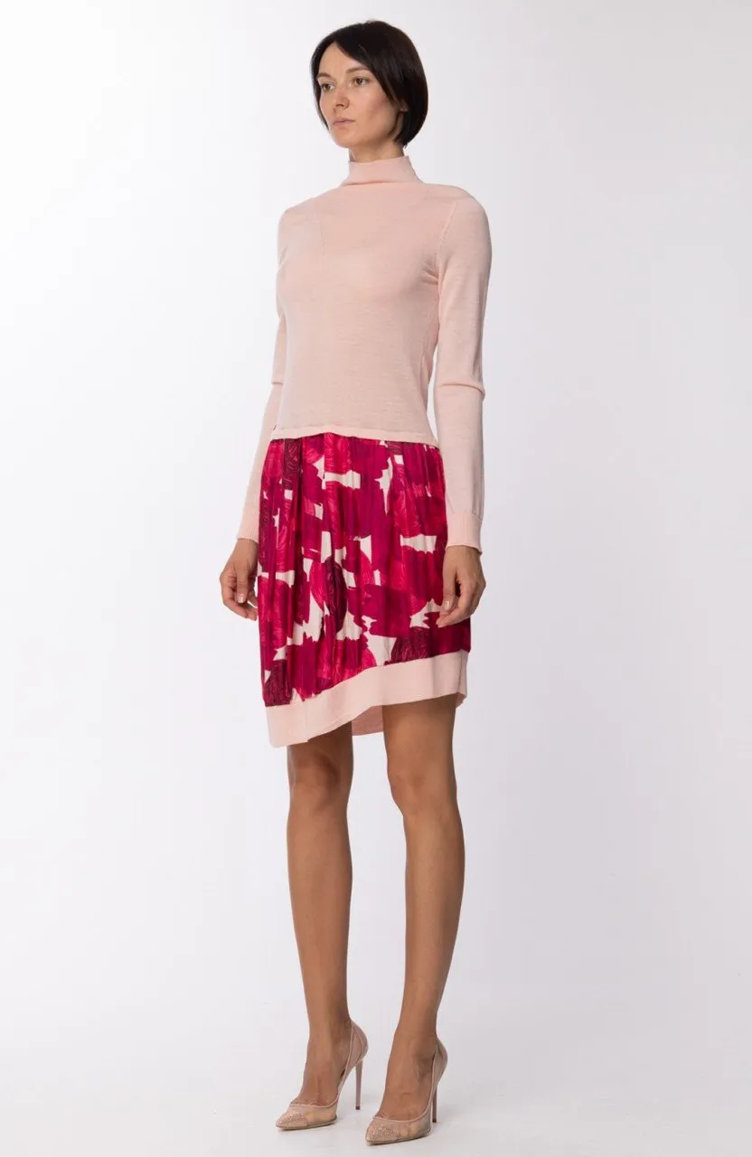 Abito con maglia a lupetto e gonna a fantasia Fucsia