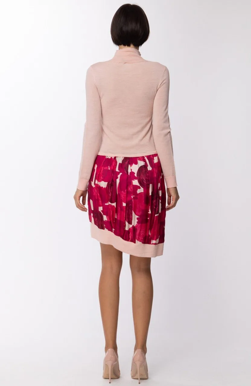 Abito con maglia a lupetto e gonna a fantasia Fucsia
