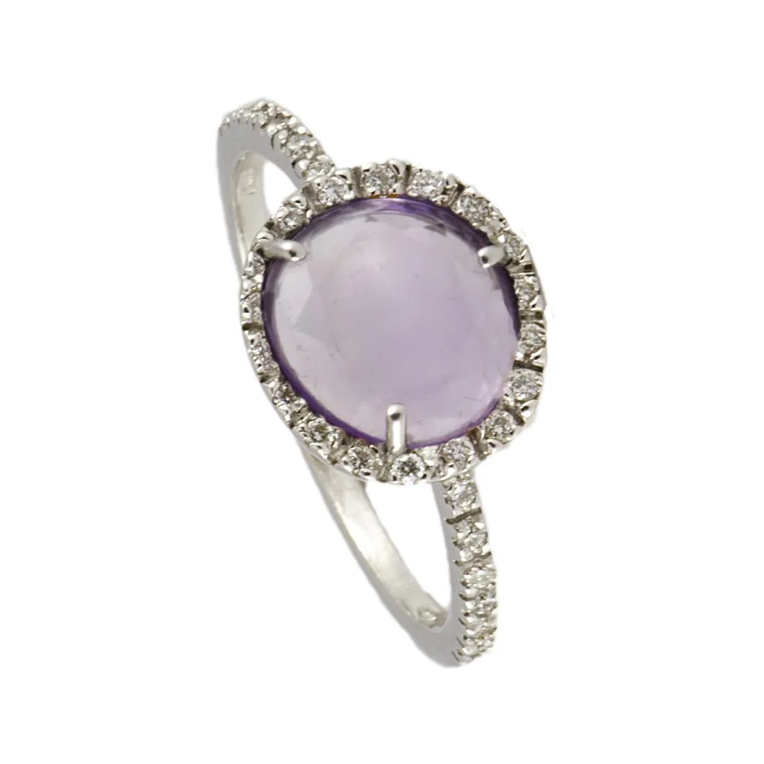 ANELLO IN ORO BIANCO CON AMETISTA E DIAMANTI MIS 14
