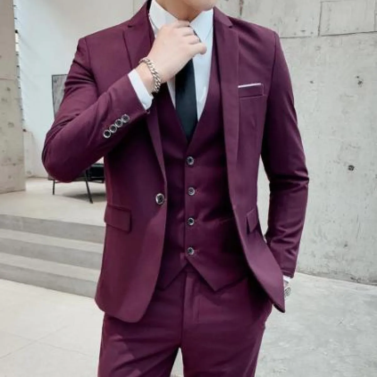 Blazer da sposo da uomo d'affari, pantaloni, abito da sposa, banchetto, tinta unita, vestibilità slim, giacca, cappotto, gilet,