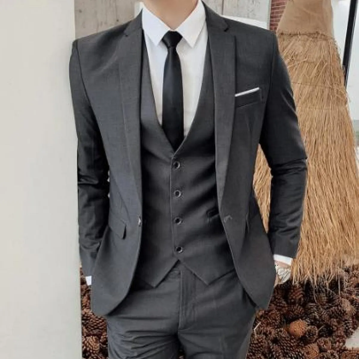 Blazer da sposo da uomo d'affari, pantaloni, abito da sposa, banchetto, tinta unita, vestibilità slim, giacca, cappotto, gilet,