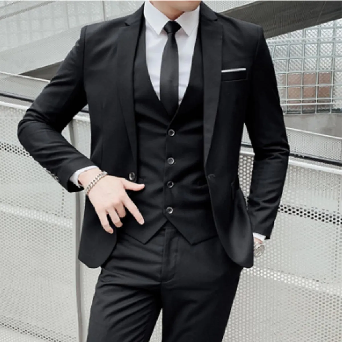 Blazer da sposo da uomo d'affari, pantaloni, abito da sposa, banchetto, tinta unita, vestibilità slim, giacca, cappotto, gilet,