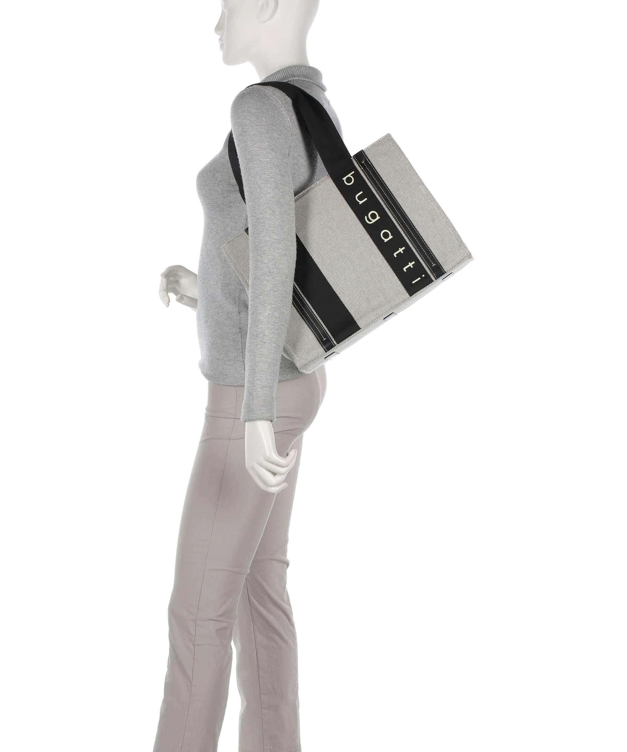  Bugatti Ambra Borsa shopper tela nero/bianco  