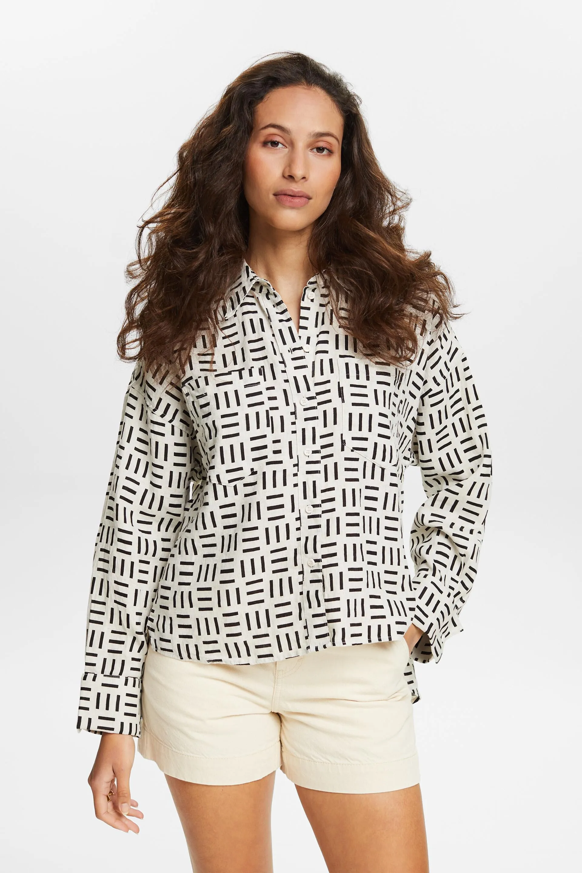 Camicia con bottoni in lino stampato