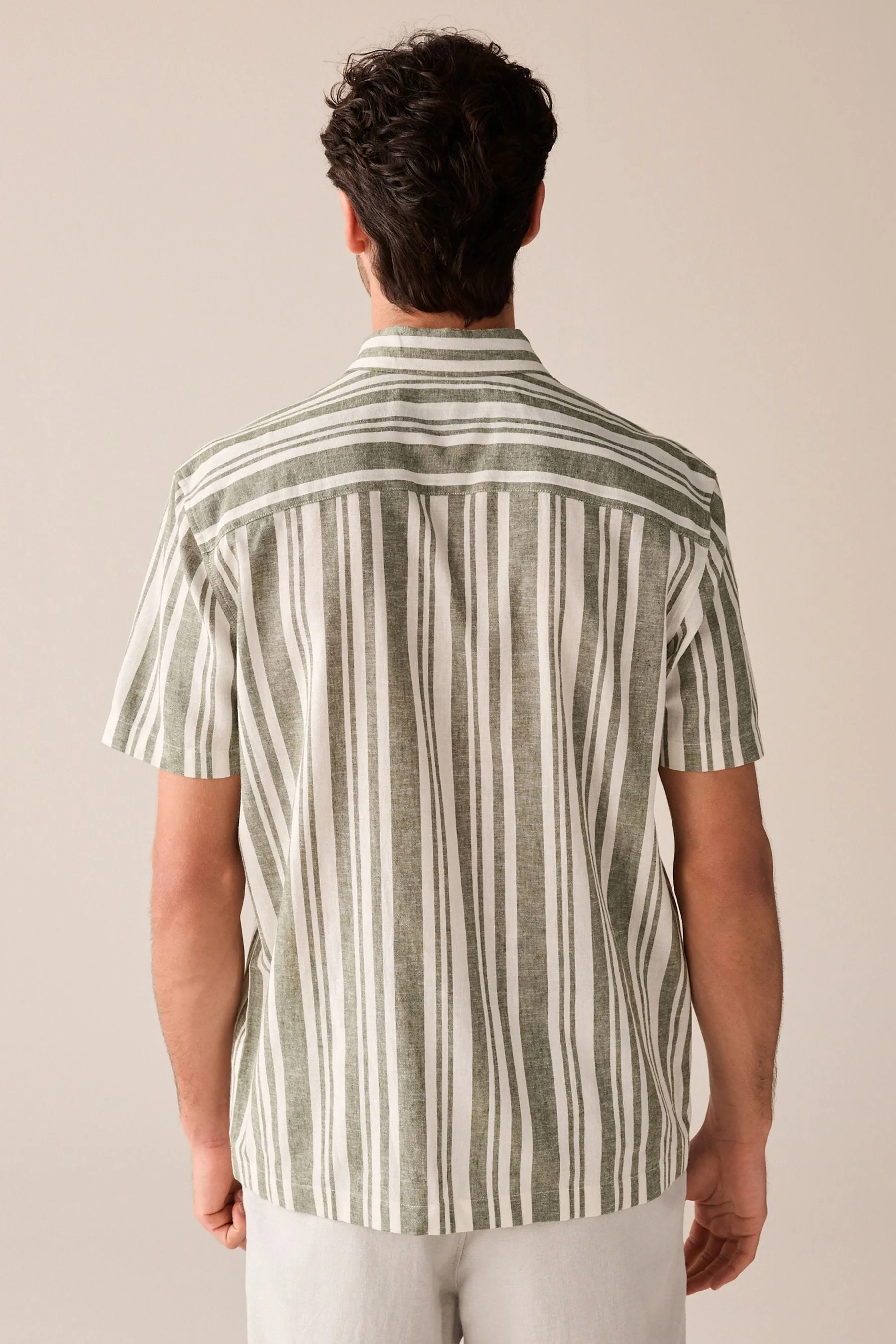Camicia in Blend A righe Manica corta lino