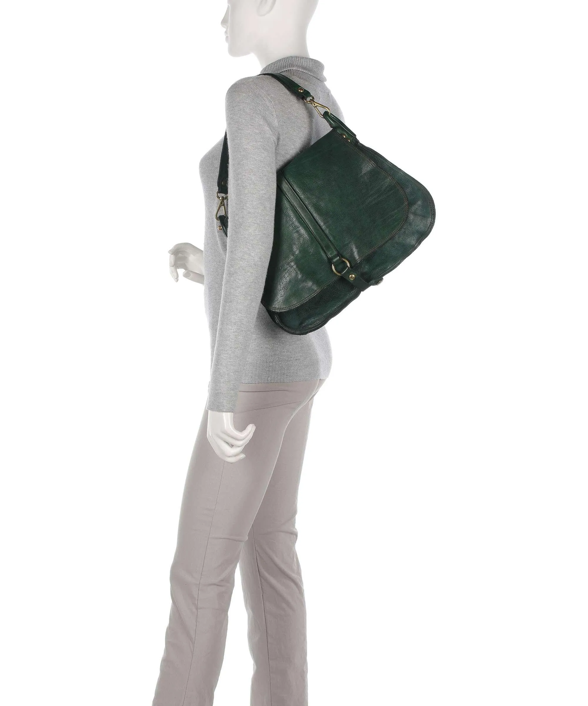  Campomaggi Borsa hobo pelle di vacchetta grana verde scuro  
