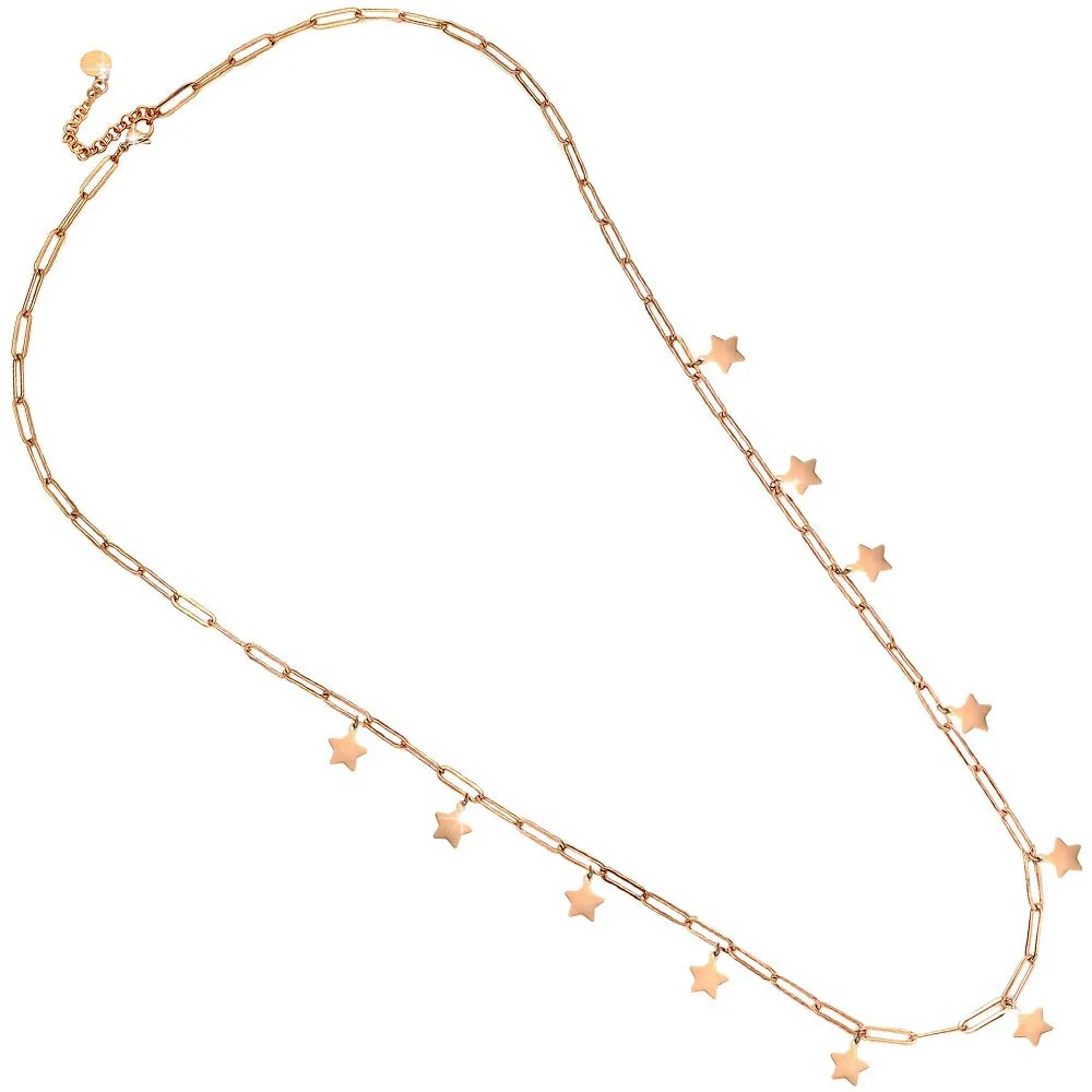 Collana con maglia a profilo squadrato in acciaio e charms rose gold - Stelle