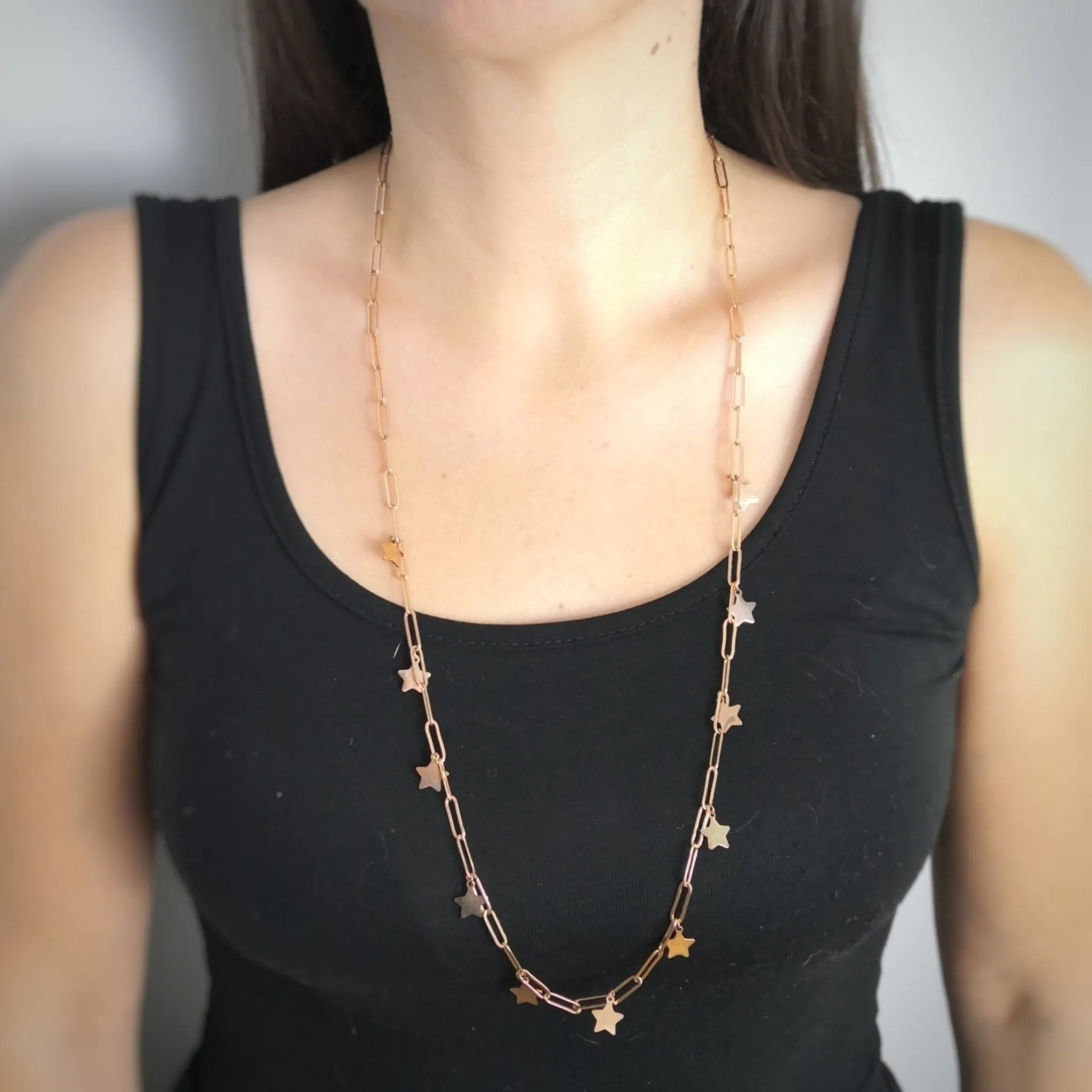 Collana con maglia a profilo squadrato in acciaio e charms rose gold - Stelle