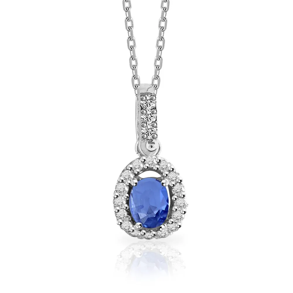 Collana Mey in Oro Bianco con Zaffiro e Diamanti | Ovale – CDMEY SBR-SH