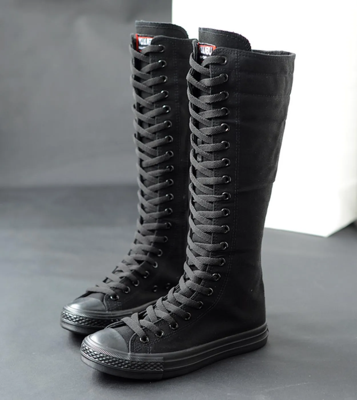 Comemore  Spring Autumn Women Canvas Casual Shoes Long Knee High Boots Laceup Zipper Comfortable Flat Sneakers Small Siz
