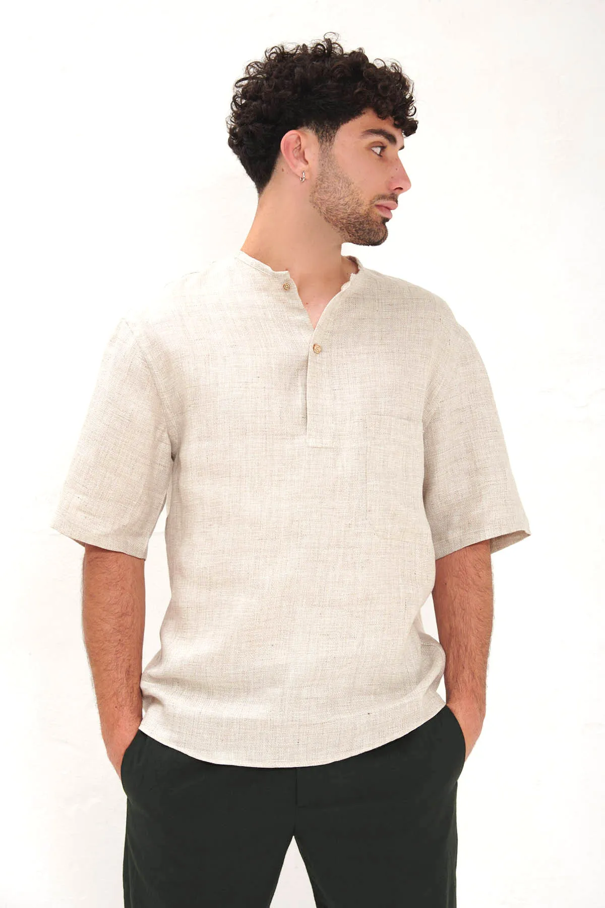 Costumein Camicia serafino a manica corta in lino