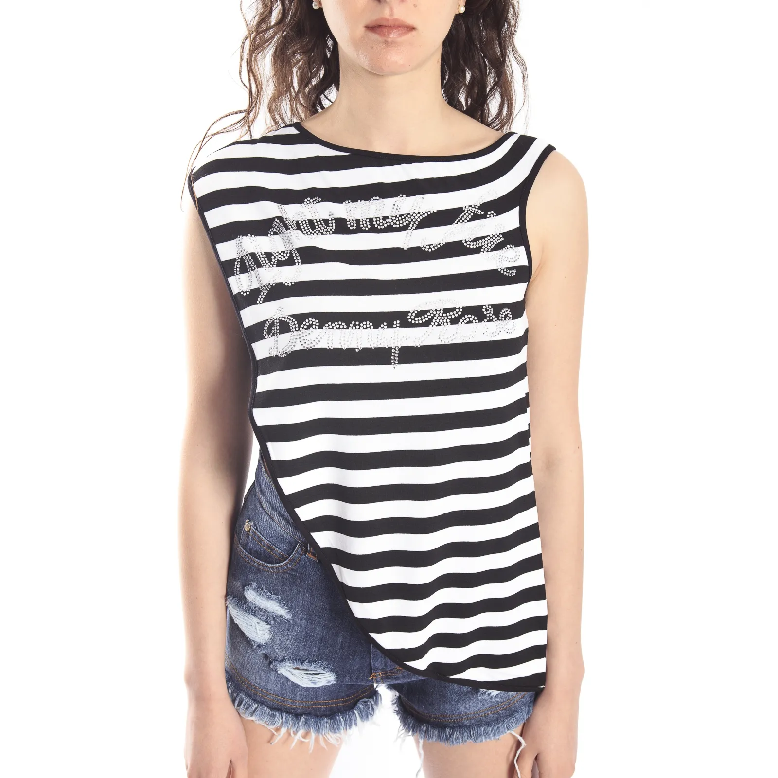 DENNY ROSE T-shirt senza maniche NERO/BIANCO Art. 63DR26025