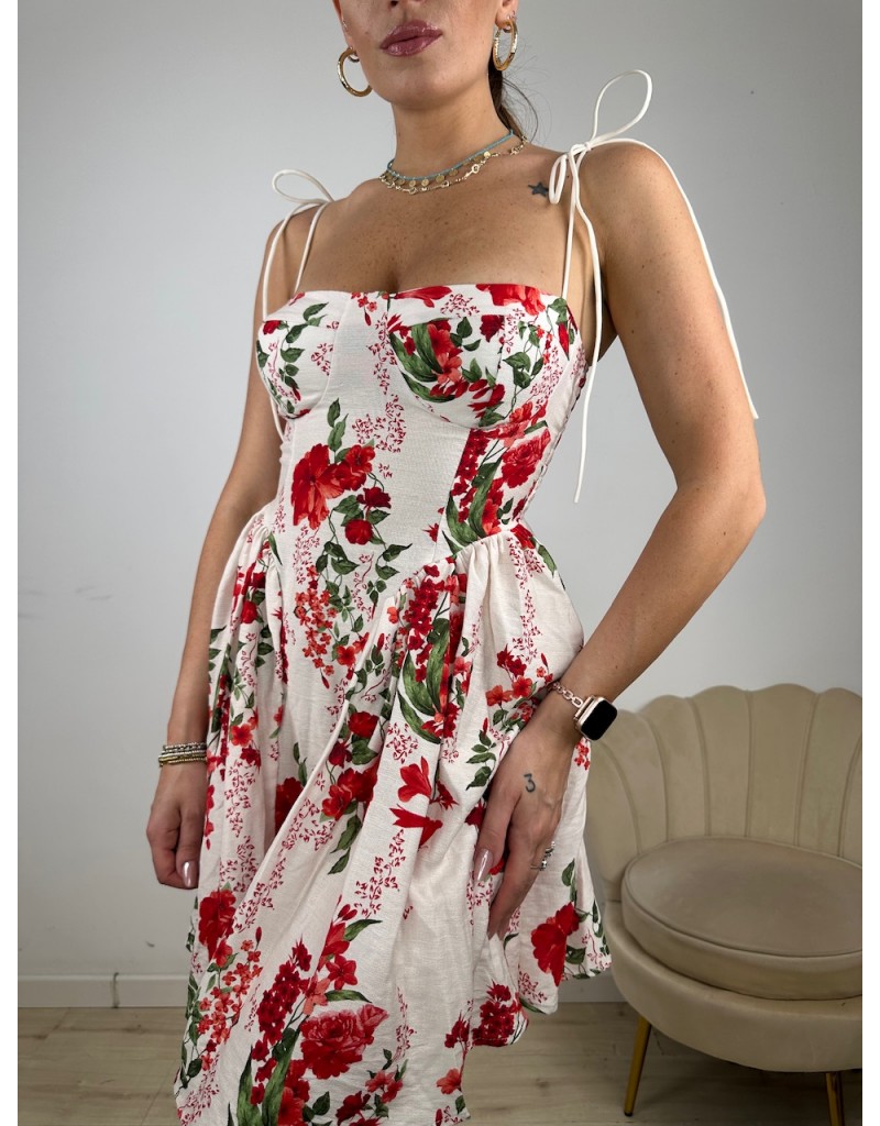 DRESS SISSY BIANCO CON FIORI ROSSI