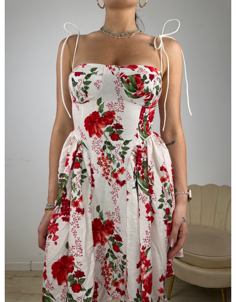 DRESS SISSY BIANCO CON FIORI ROSSI