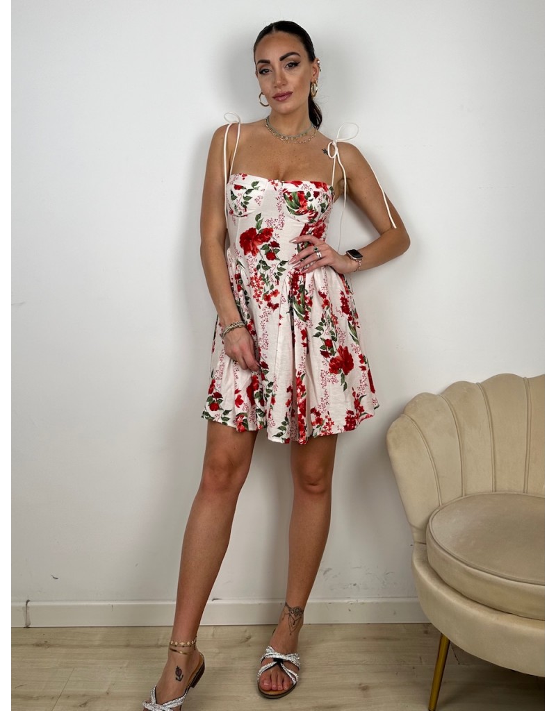 DRESS SISSY BIANCO CON FIORI ROSSI