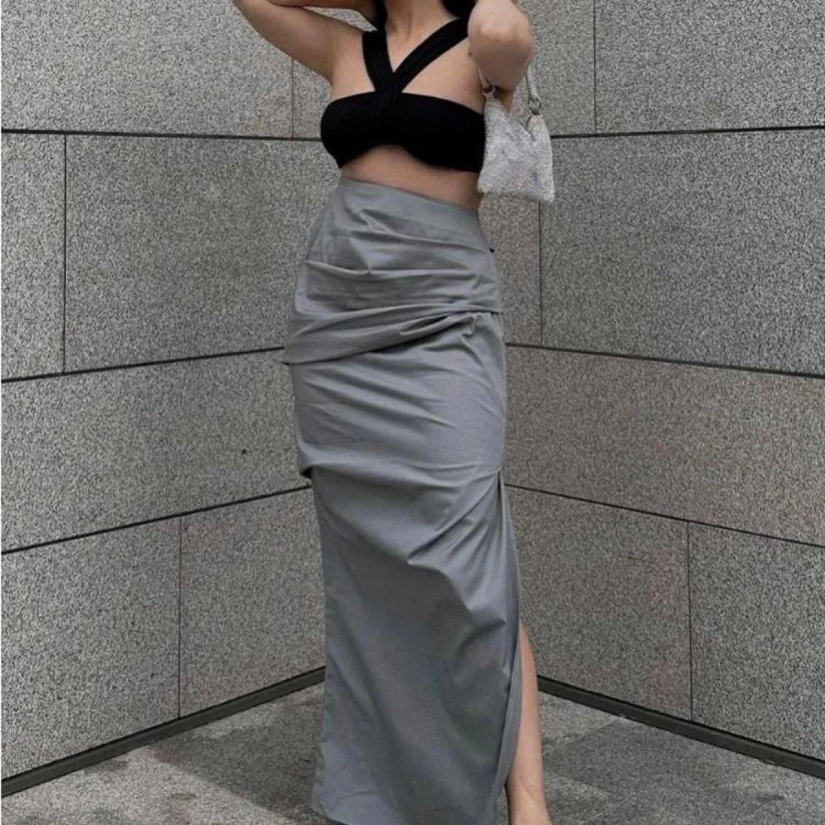 Gonna lunga a pieghe slim a vita alta Gonna lunga da donna elegante con spacco laterale High Street da donna Slim estiva l