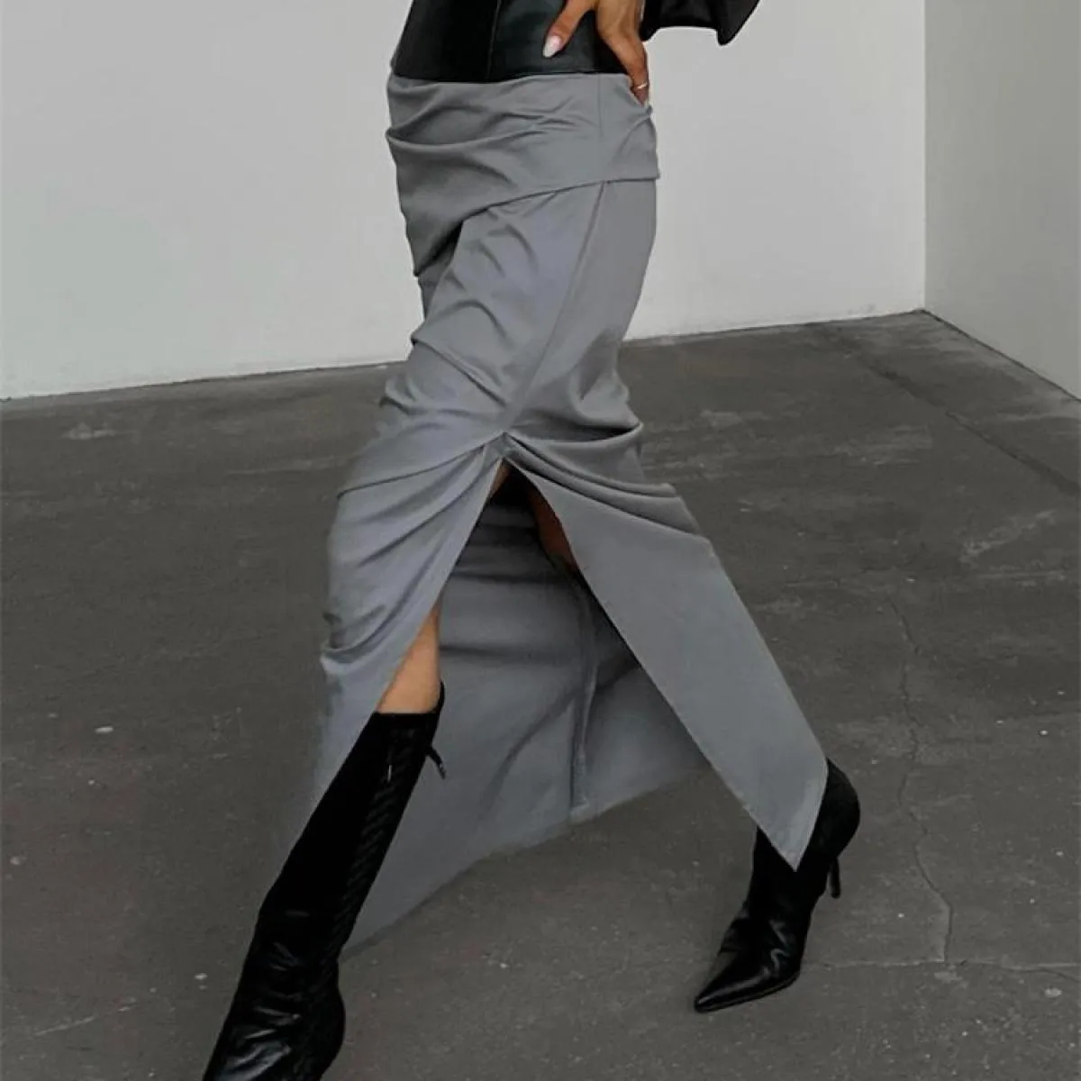 Gonna lunga a pieghe slim a vita alta Gonna lunga da donna elegante con spacco laterale High Street da donna Slim estiva l