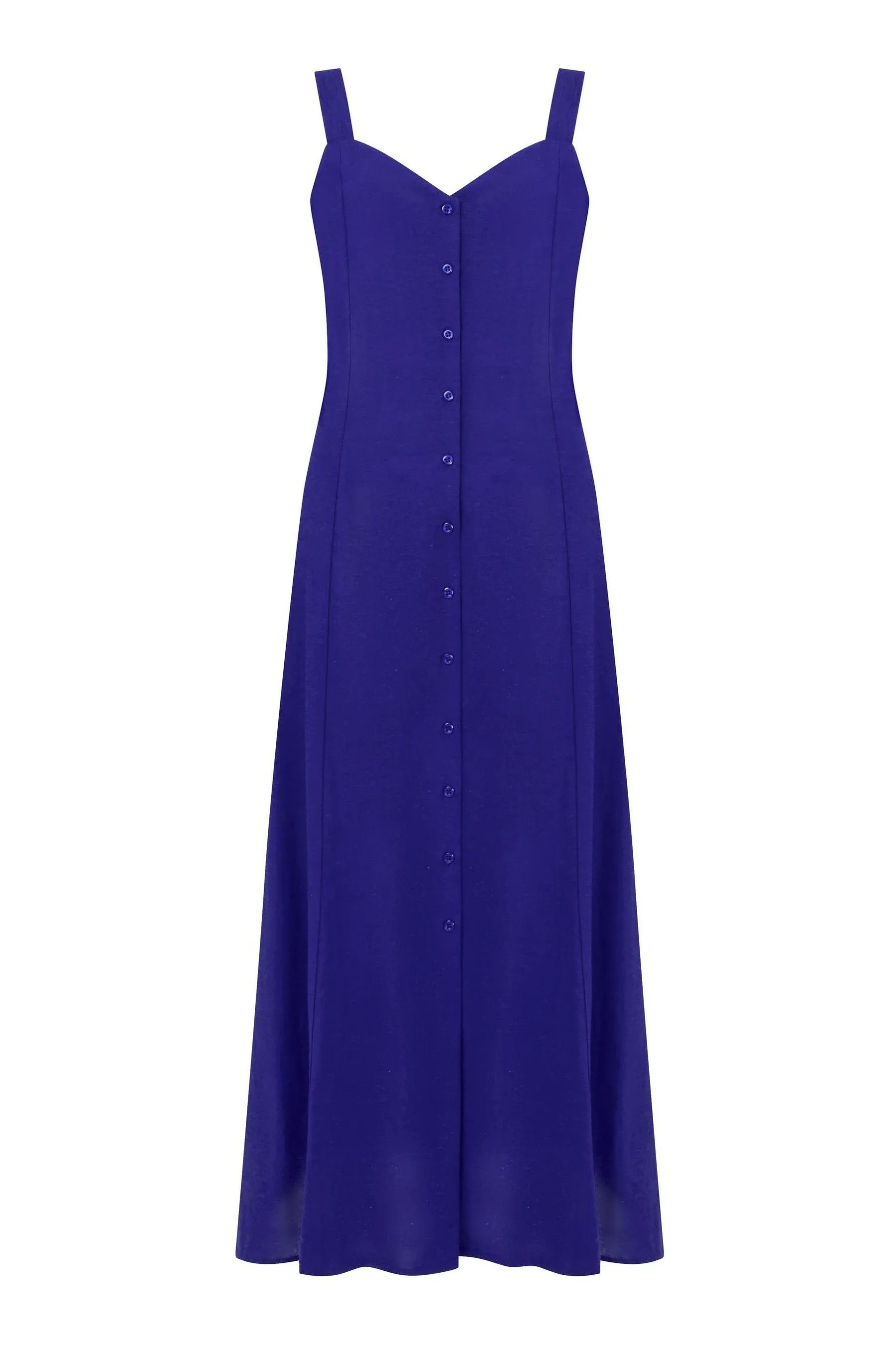 Joe Browns - Maxi abito blu cobalto in Blend Con bottoni in lino con gonna a ruota