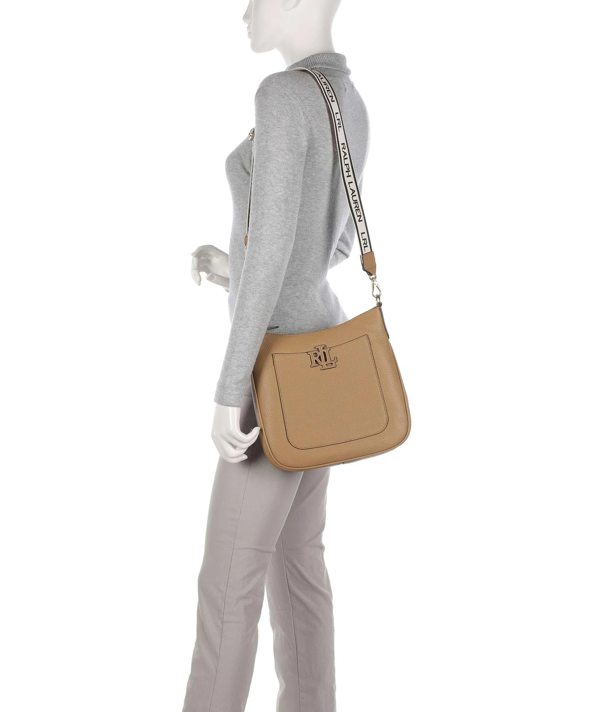  Lauren Ralph Lauren Cameryn 27 Borsa a tracolla pelle di vacchetta grana marrone chiaro  