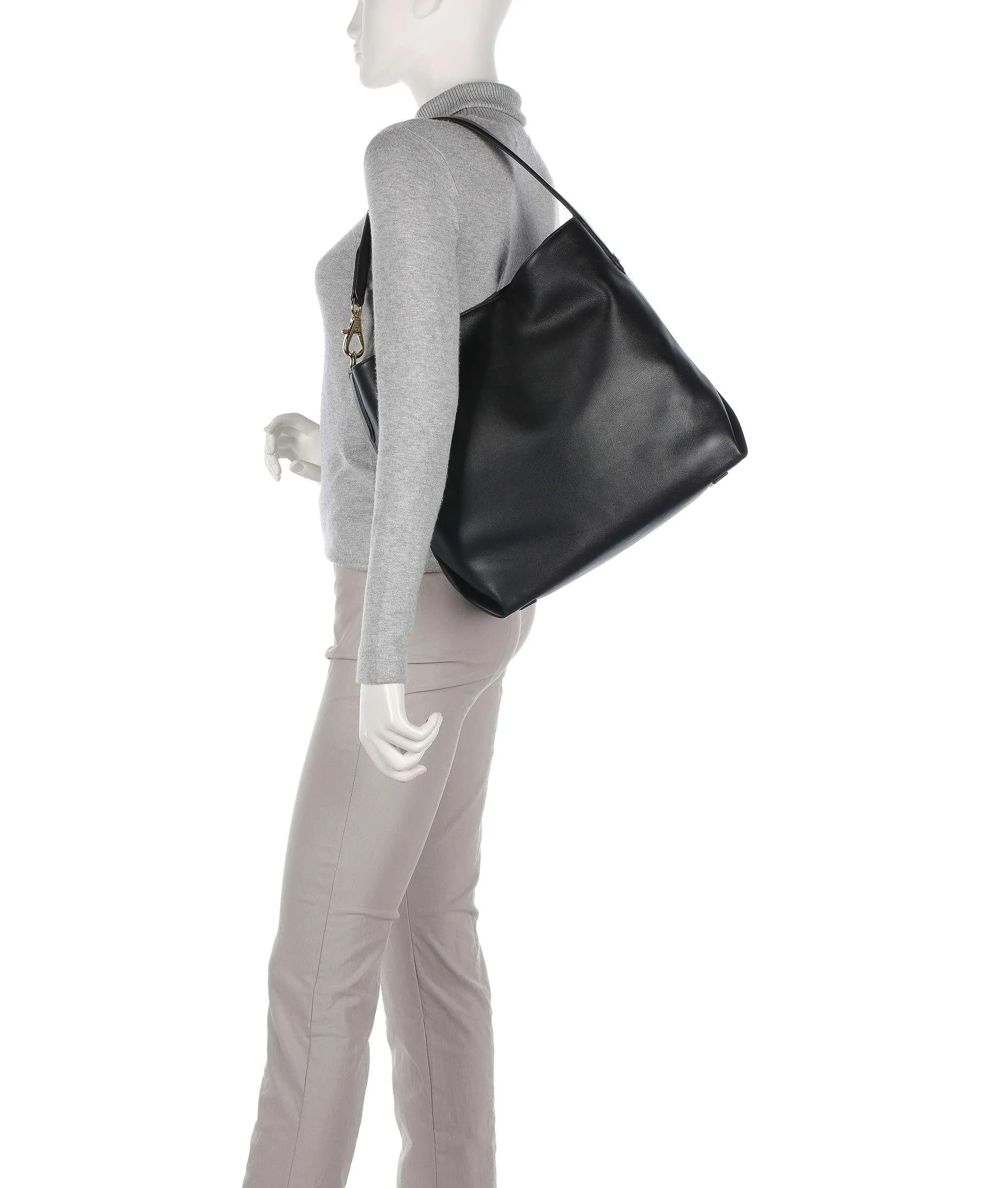  Lauren Ralph Lauren Kassie Large Borsa hobo pelle di vacchetta finemente grana nero  