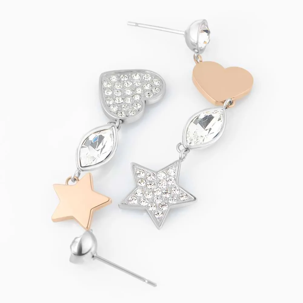 Orecchini Spaiati Cuore Lady Chic Acciaio Bicolore Bianco / Rosa Cristallo Bianco 1674563