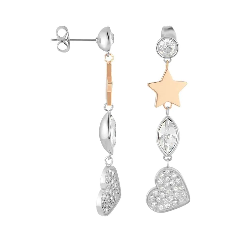 Orecchini Spaiati Cuore Lady Chic Acciaio Bicolore Bianco / Rosa Cristallo Bianco 1674563
