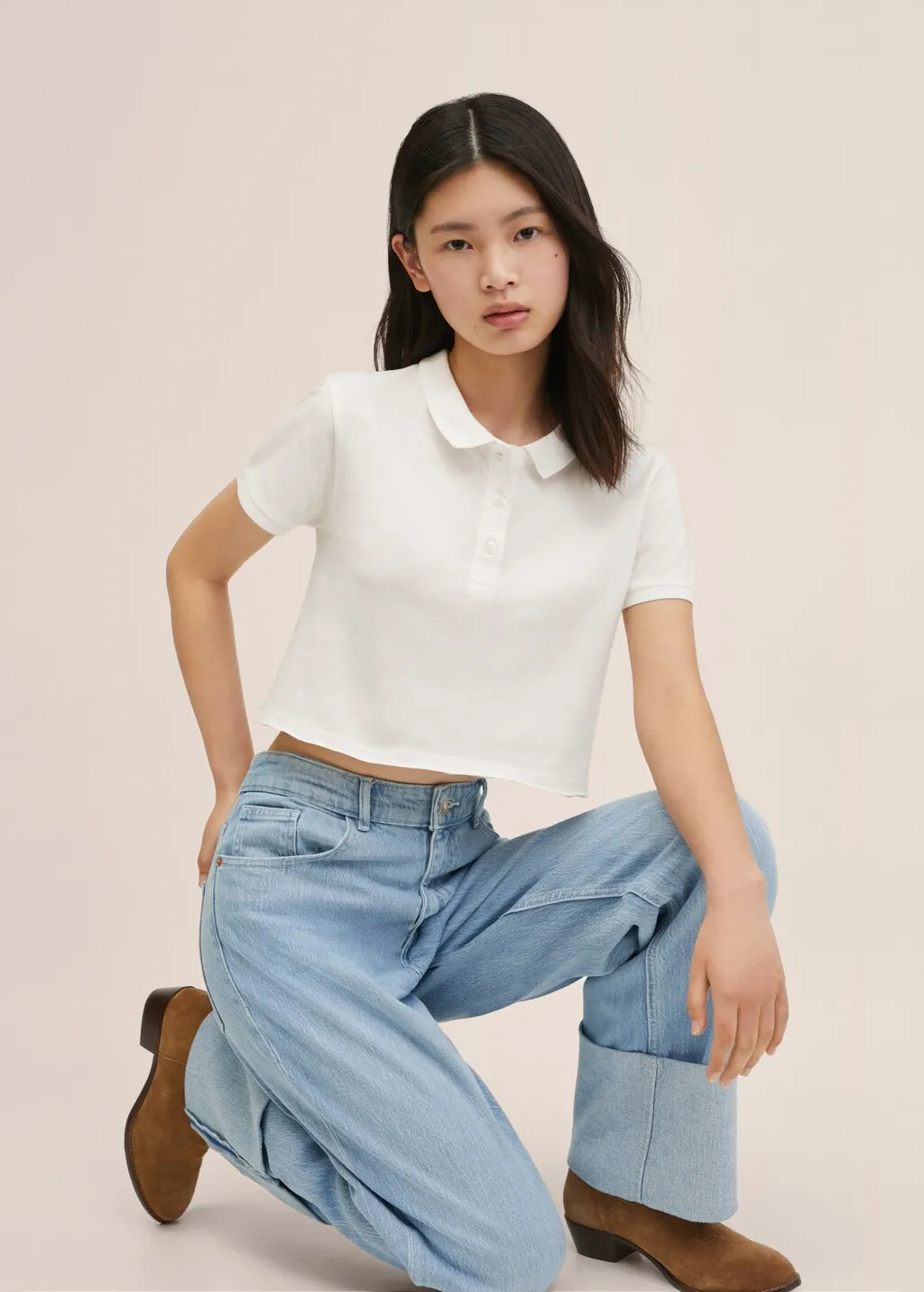 Polo crop cotone