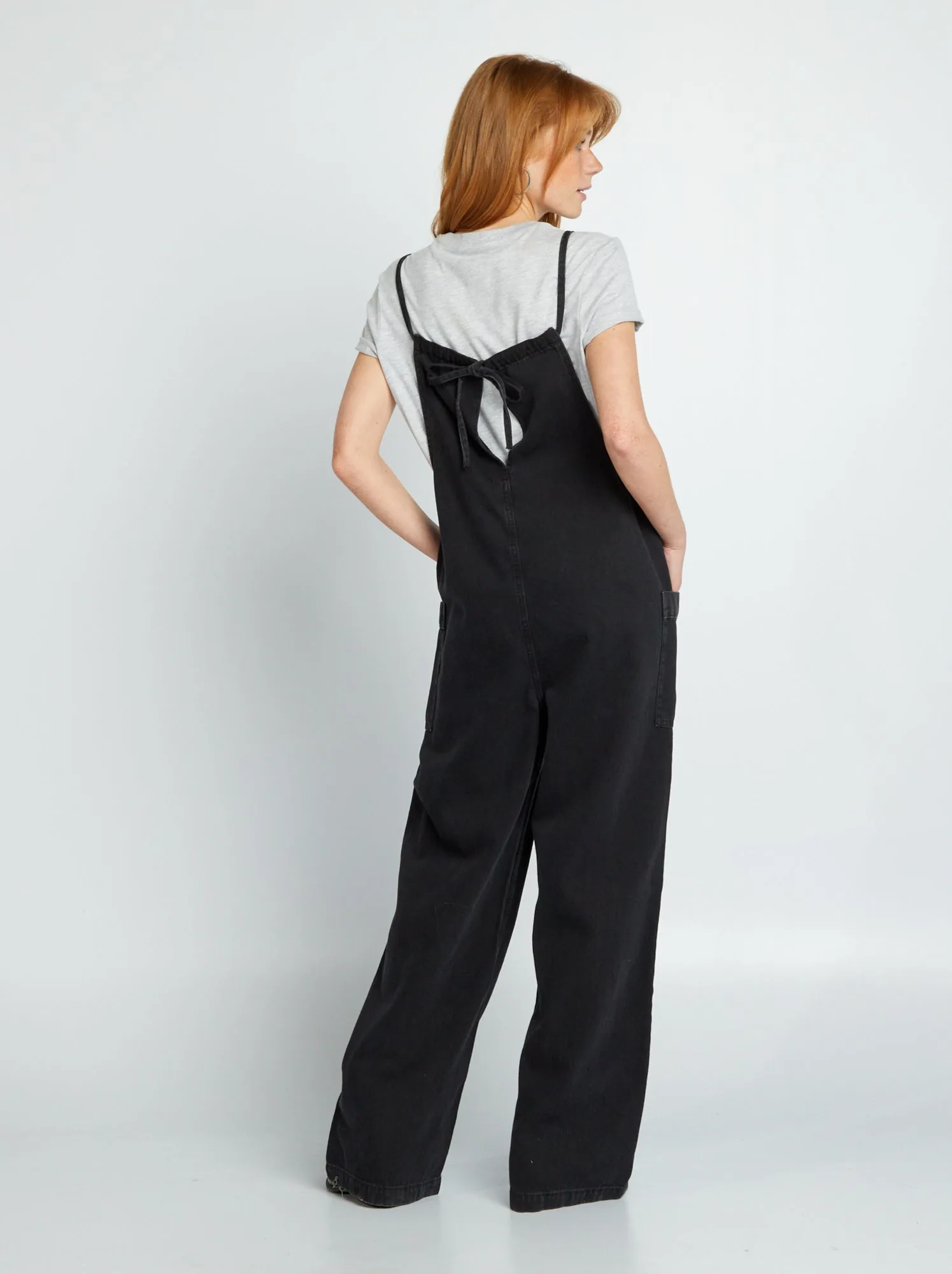 Salopette larga in jeans - GRIGIO