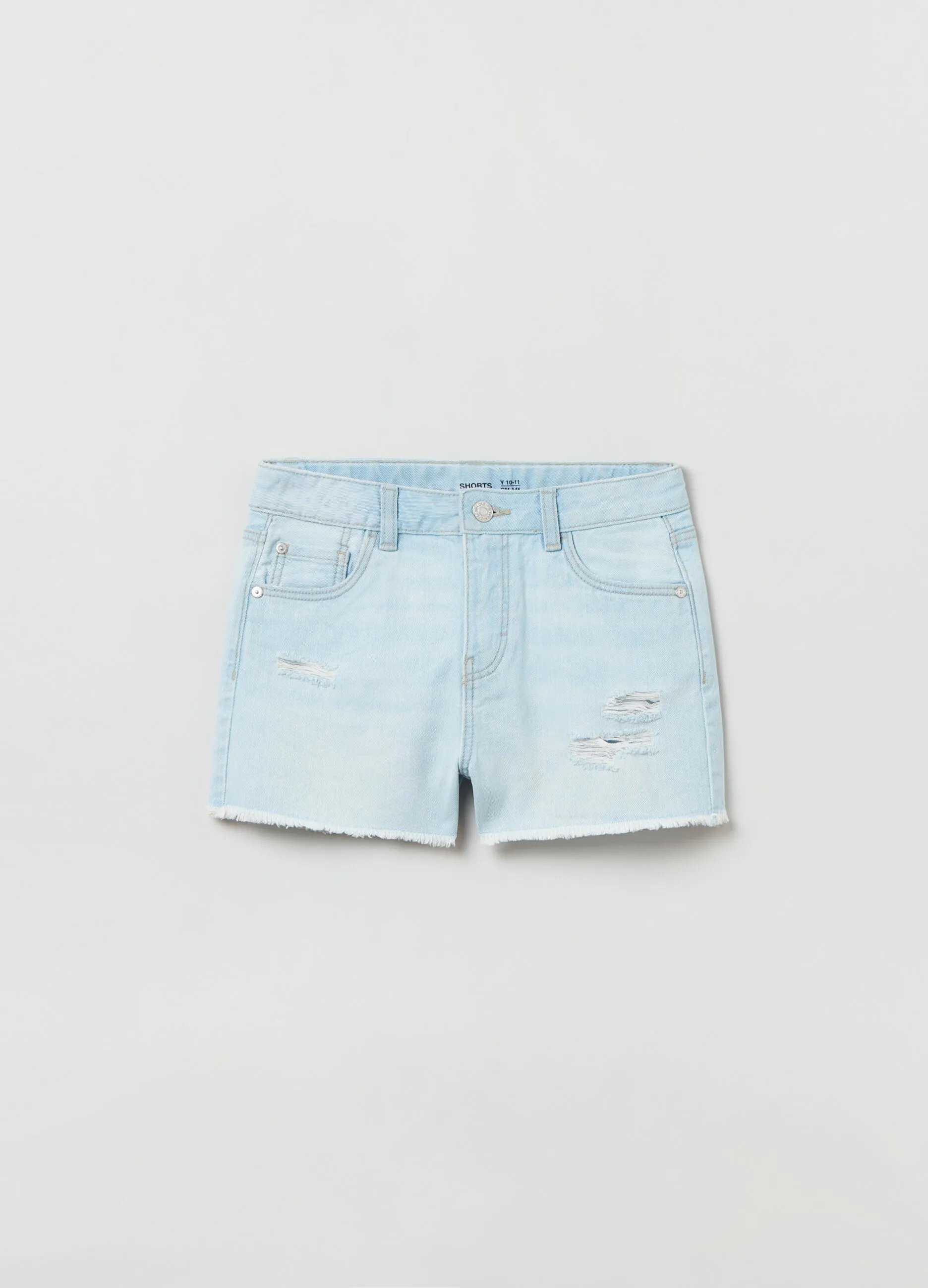Shorts in denim con abrasioni
