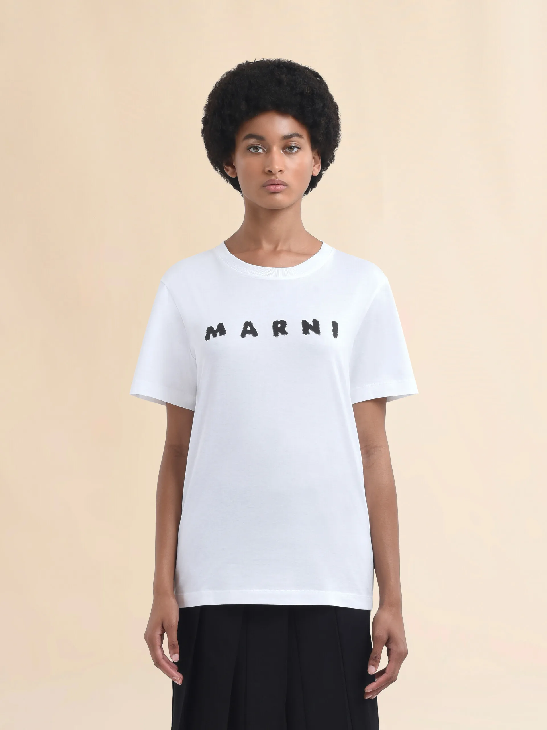 T-shirt in jersey bianco con logo Marni Scribbled