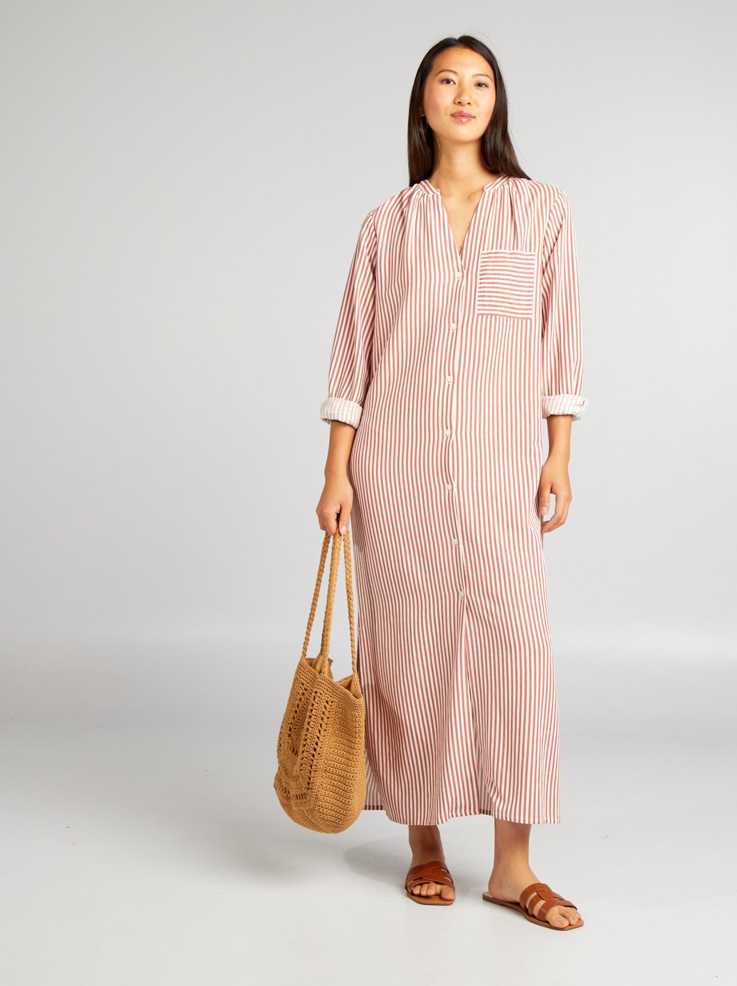 Vestito chemisier a righe - ROSSO