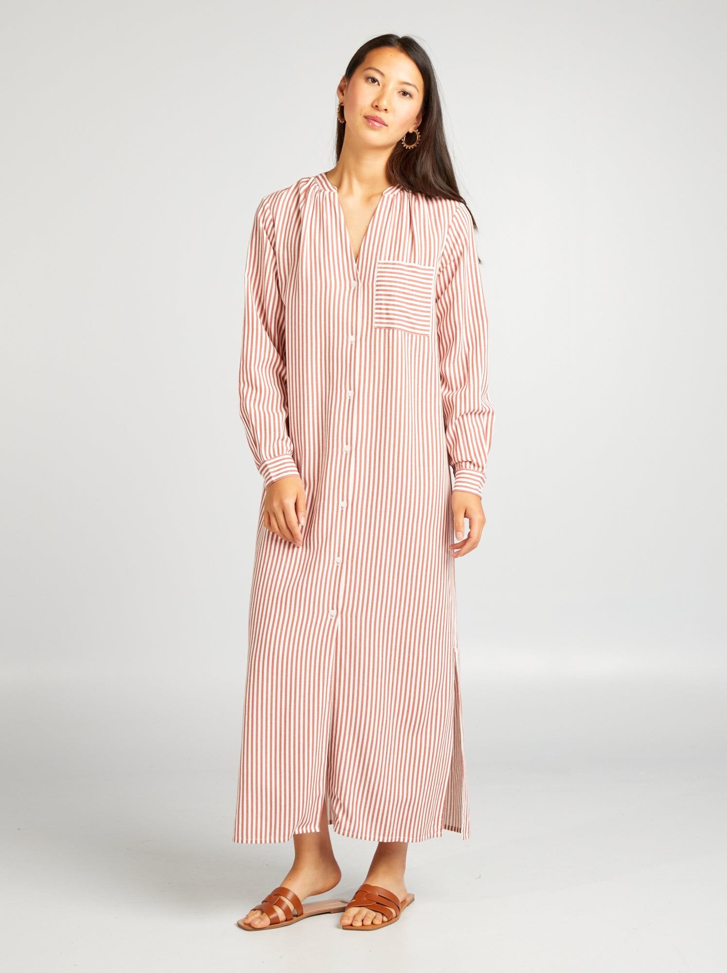Vestito chemisier a righe - ROSSO