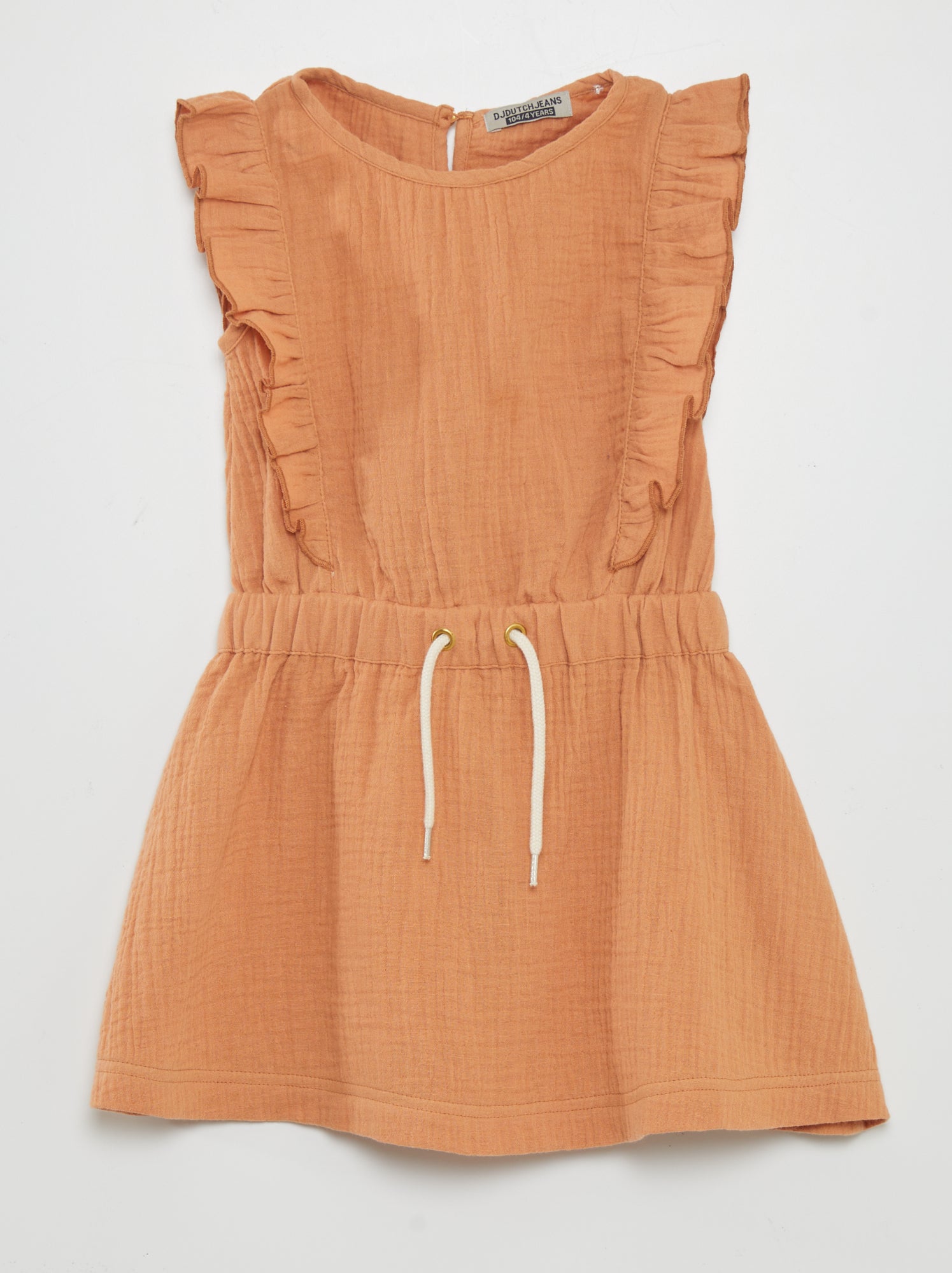 Vestito con volant in garza di cotone - ARANCIONE