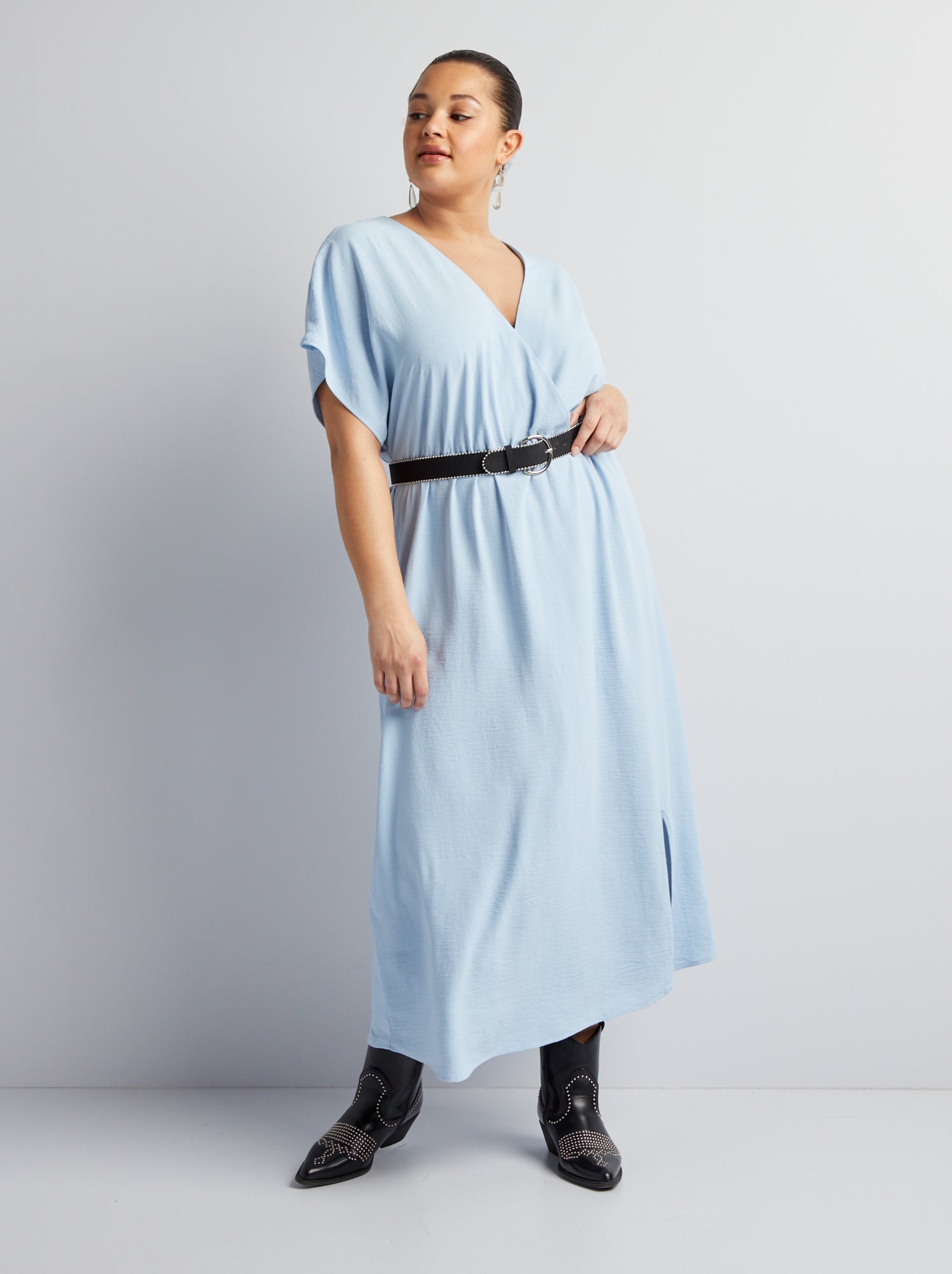 Vestito morbido a maniche corte - BLU