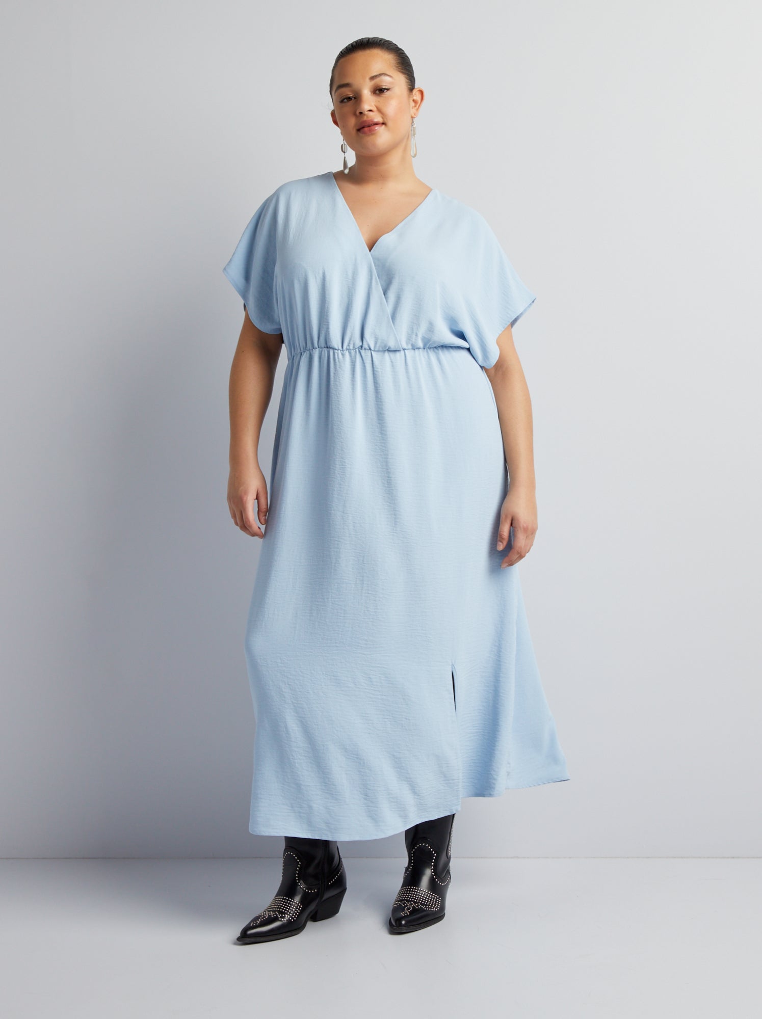 Vestito morbido a maniche corte - BLU