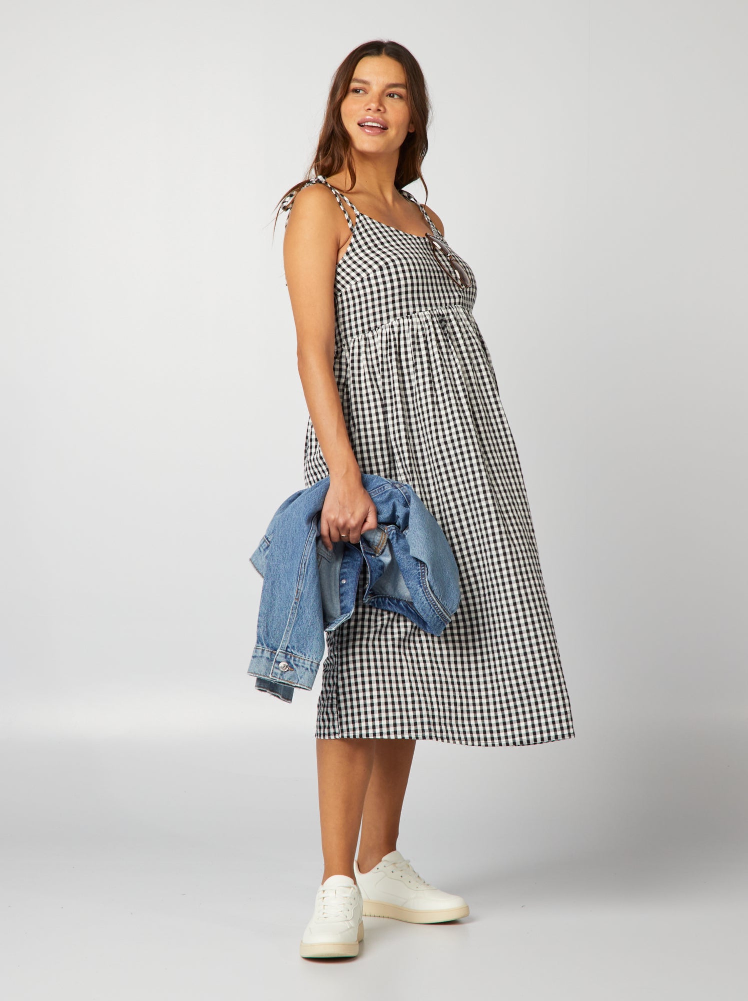 Vestito vichy per l'allattamento - NERO