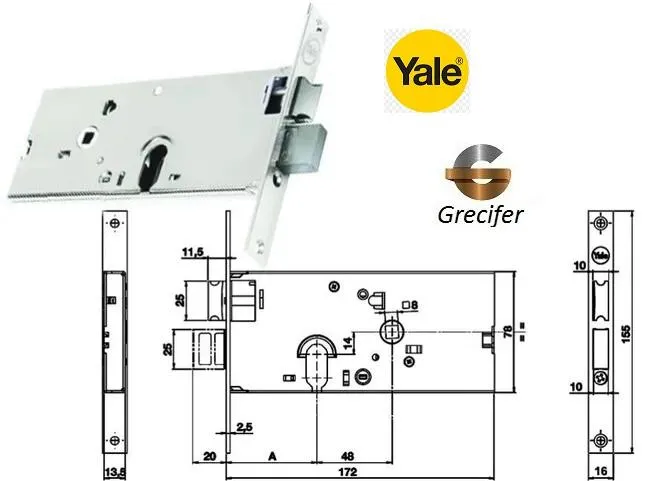 YALE 8600058080 MM.58 SERRATURA REVERSIB.C/FORO MANIGLIA